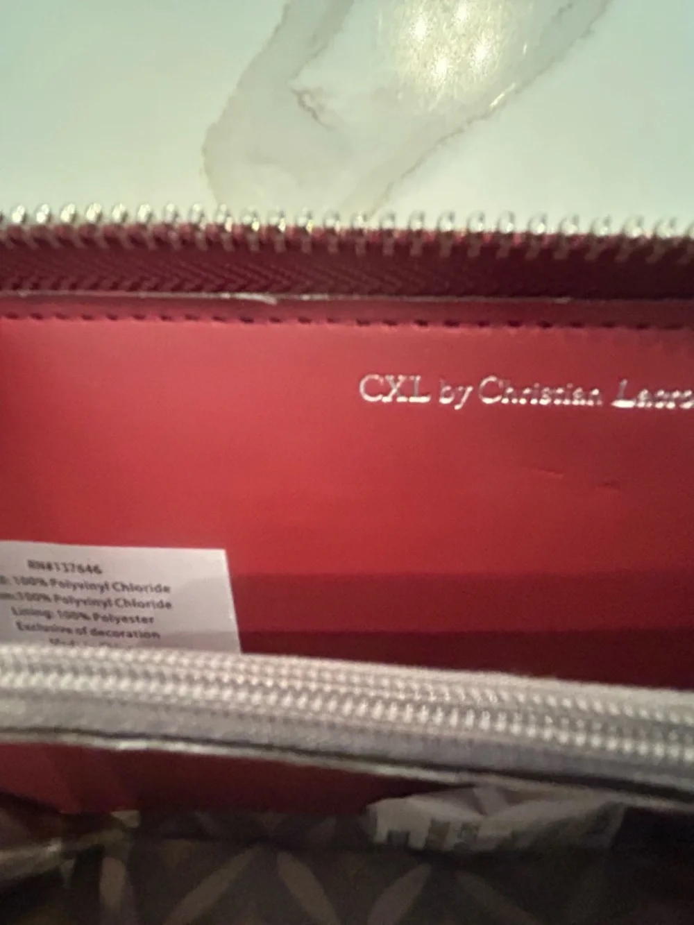 CXL Christian Lacroix faux crocco leather maroon red zip around wallet wristlet